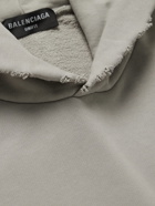 Balenciaga - Distressed Logo-Print Cotton-Jersey Hoodie - Gray