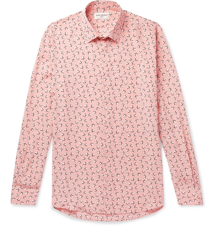 Photo: Saint Laurent - Slim-Fit Printed Silk Crepe De Chine Shirt - Pink