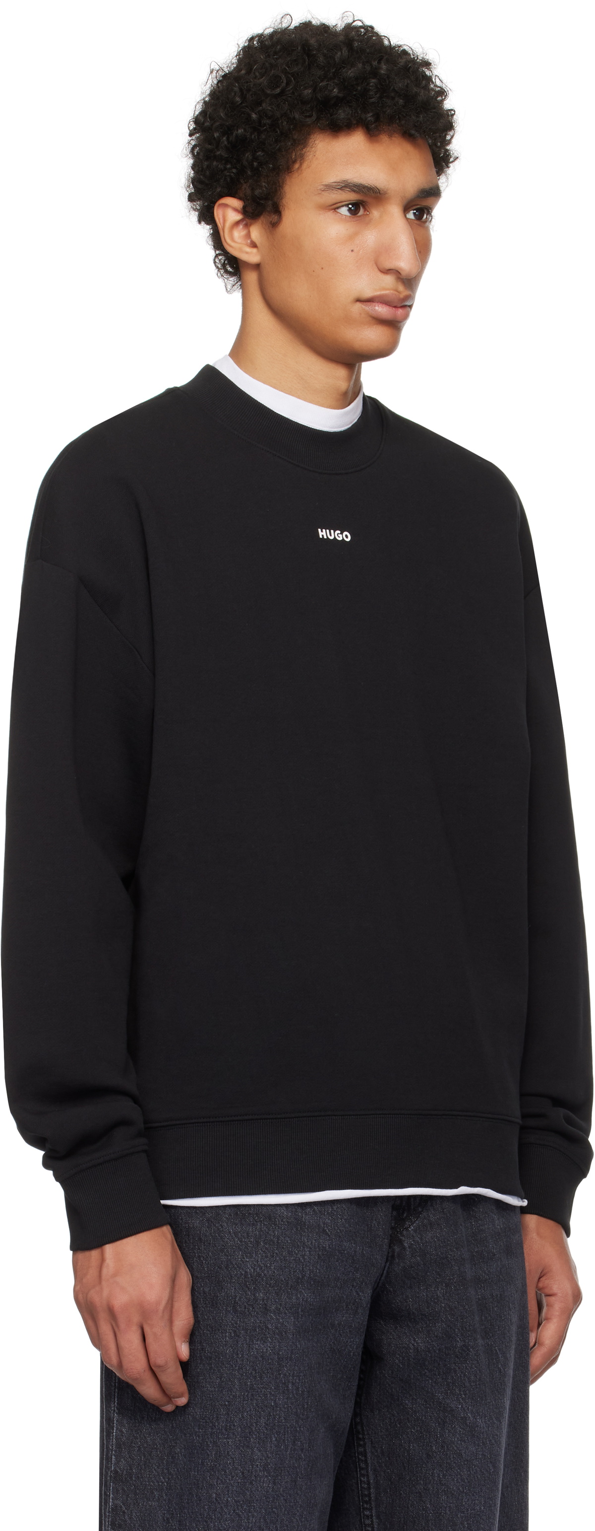 Hugo Black Cotton-Terry Logo Sweatshirt