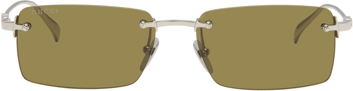 Gucci Silver Rectangular Frame Sunglasses Gucci display picture 3