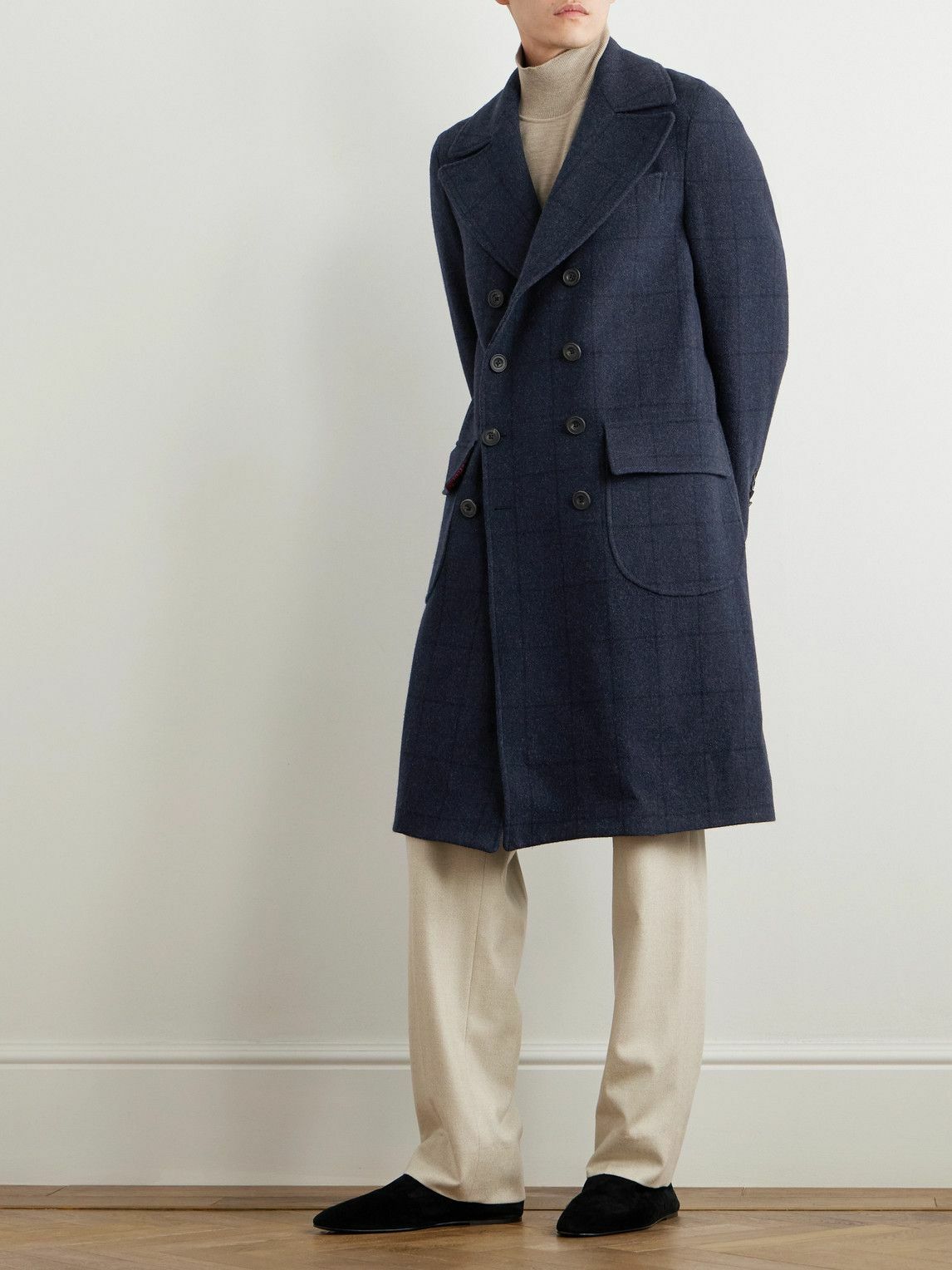 Rubinacci - Ulster Double-Breasted Checked Wool Coat - Blue