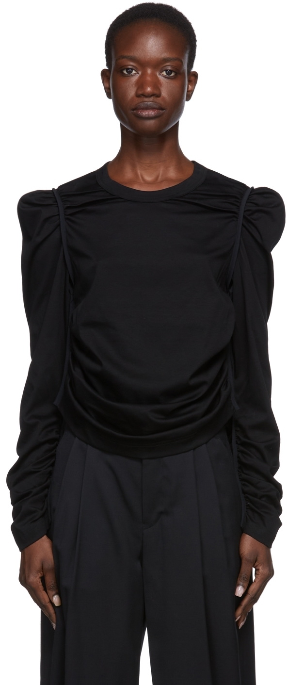 Noir Kei Ninomiya Black Ruched Long Sleeve T-Shirt Noir Kei