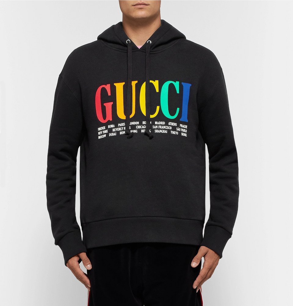 Gucci - Logo-Print Loopback Cotton-Jersey Hoodie - Black Gucci