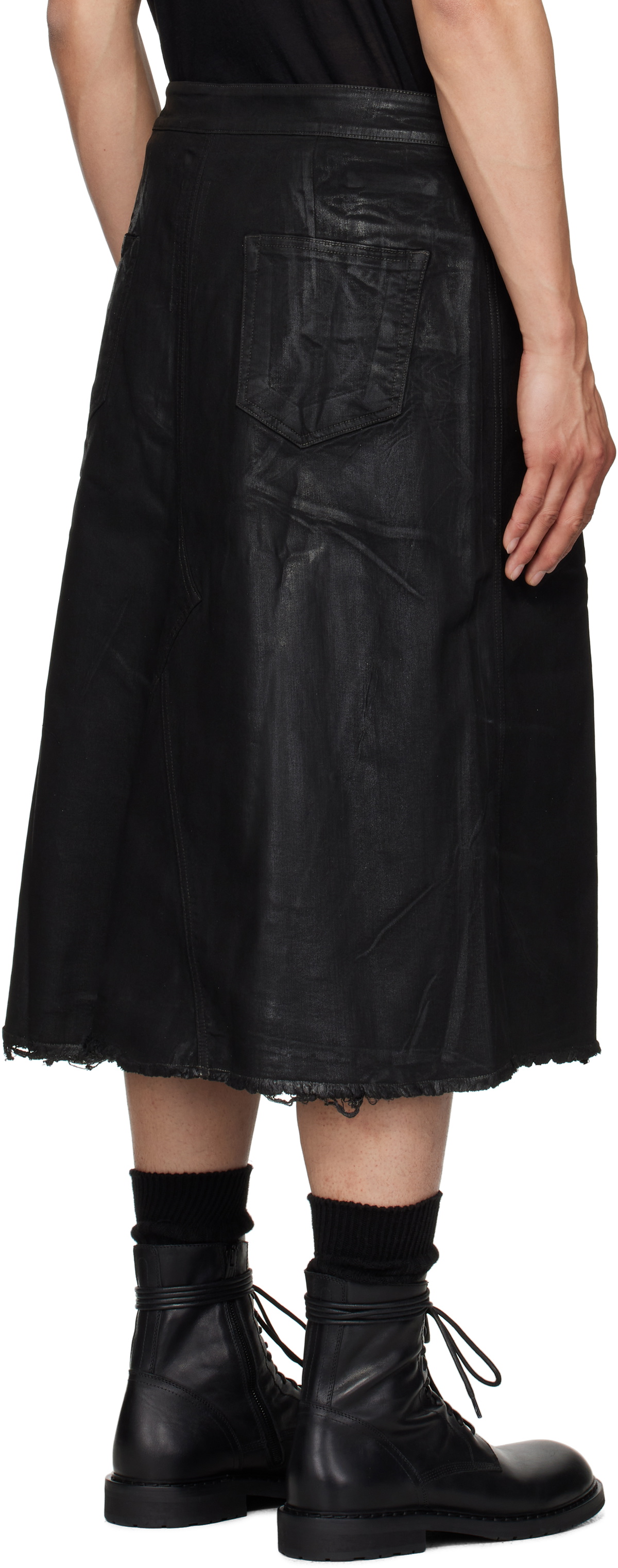 Rick Owens DRKSHDW Black Hollywood Godet Denim Midi Skirt Rick