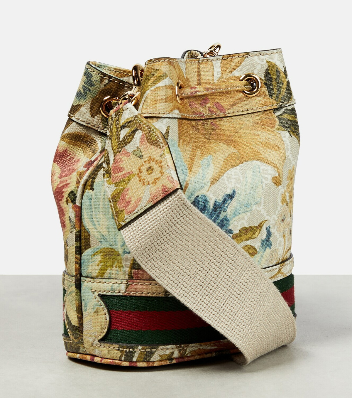 Gucci floral bucket discount bag