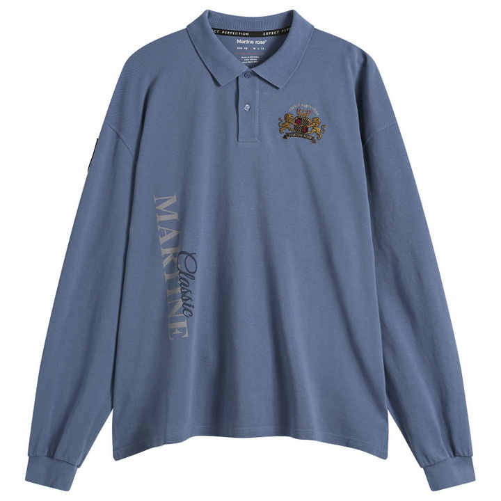 Photo: Martine Rose Women's Long Sleeve Polo in Blue Navy Washed