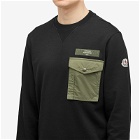 Moncler Men's Long Sleeve Nylon Pocket T-Shirt in Black