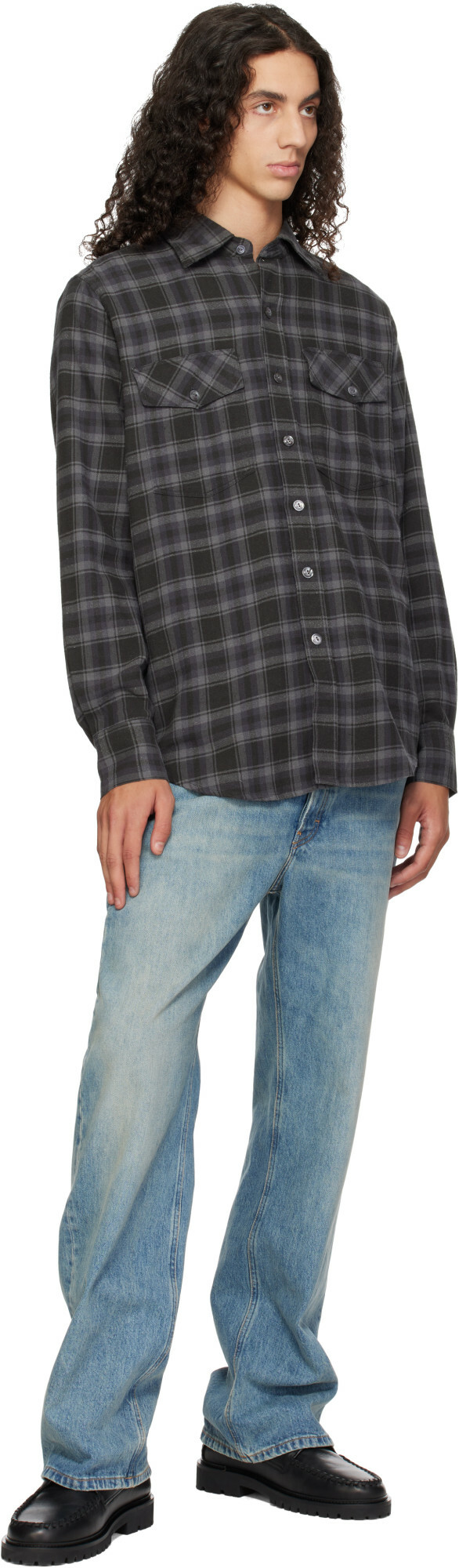 Drake's Gray Check Cotton-Silk Work Shirt