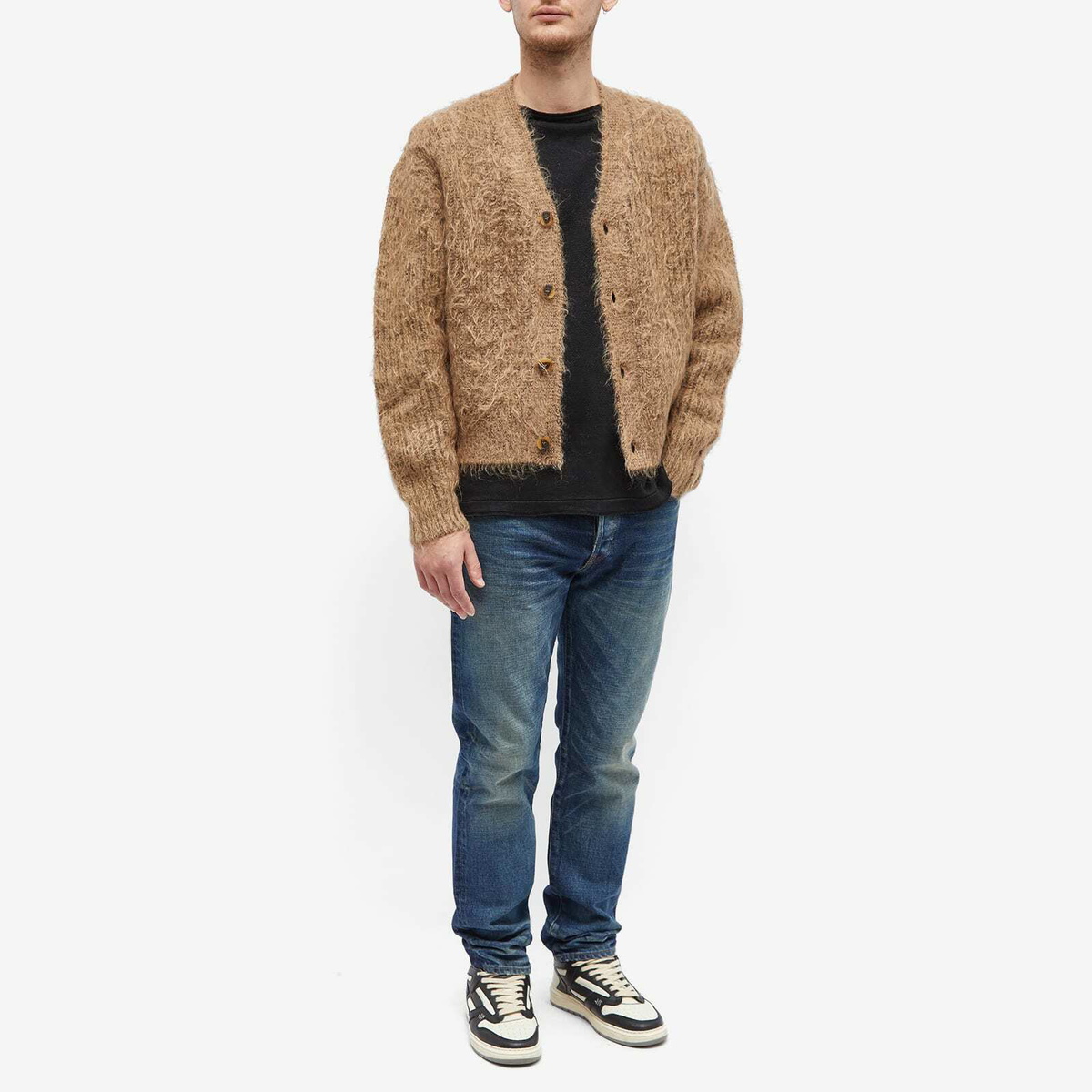 John Elliott Men's Wool Mohair Cardigan in Camel