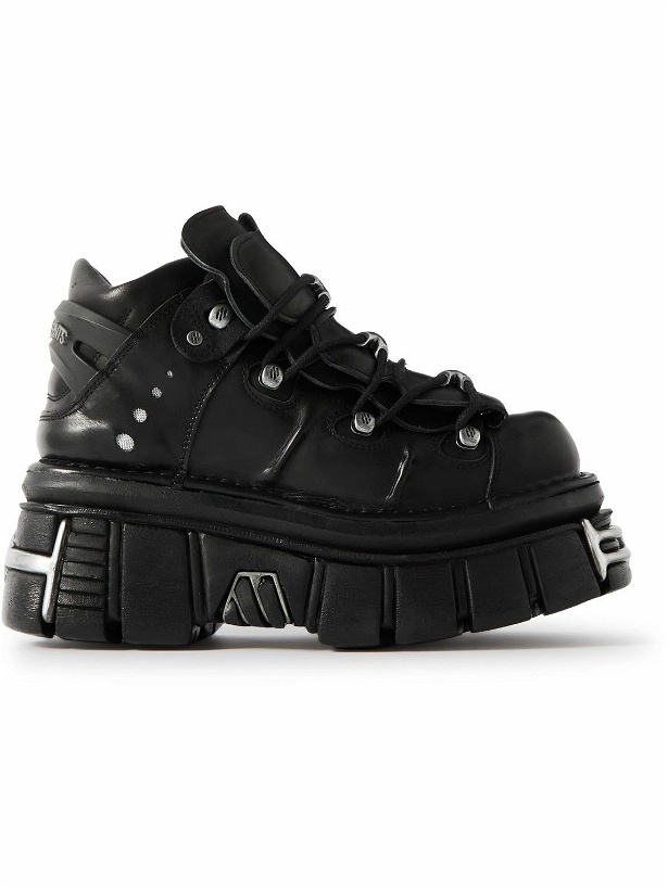 Photo: VETEMENTS - New Rock Embellished Leather Platform Sneakers - Black