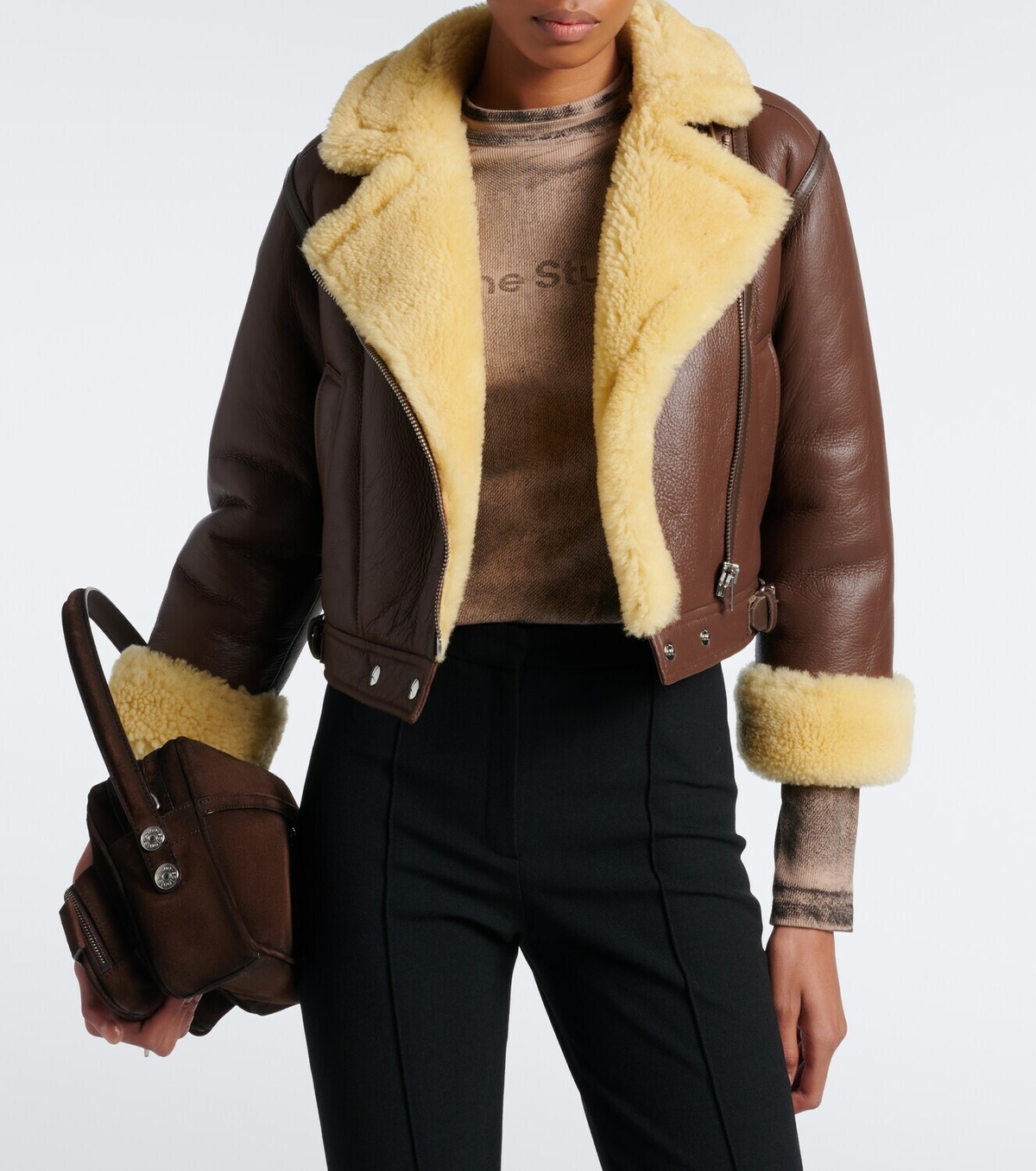 Acne Studios Shearling-trimmed leather biker jacket
