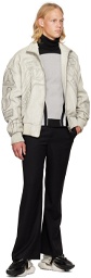 Balmain Off-White Embroidered Leather Bomber Jacket