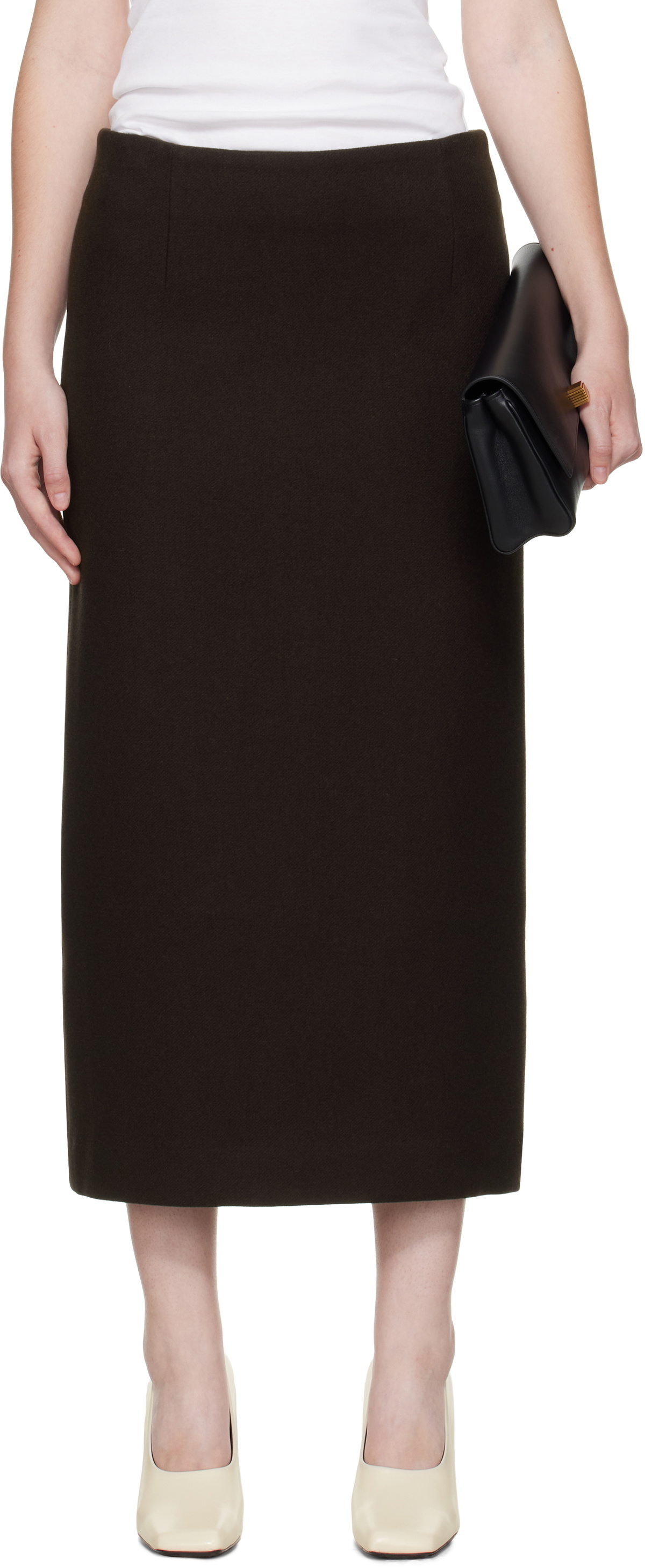 R2W Brown Mullin Wool Midi Skirt