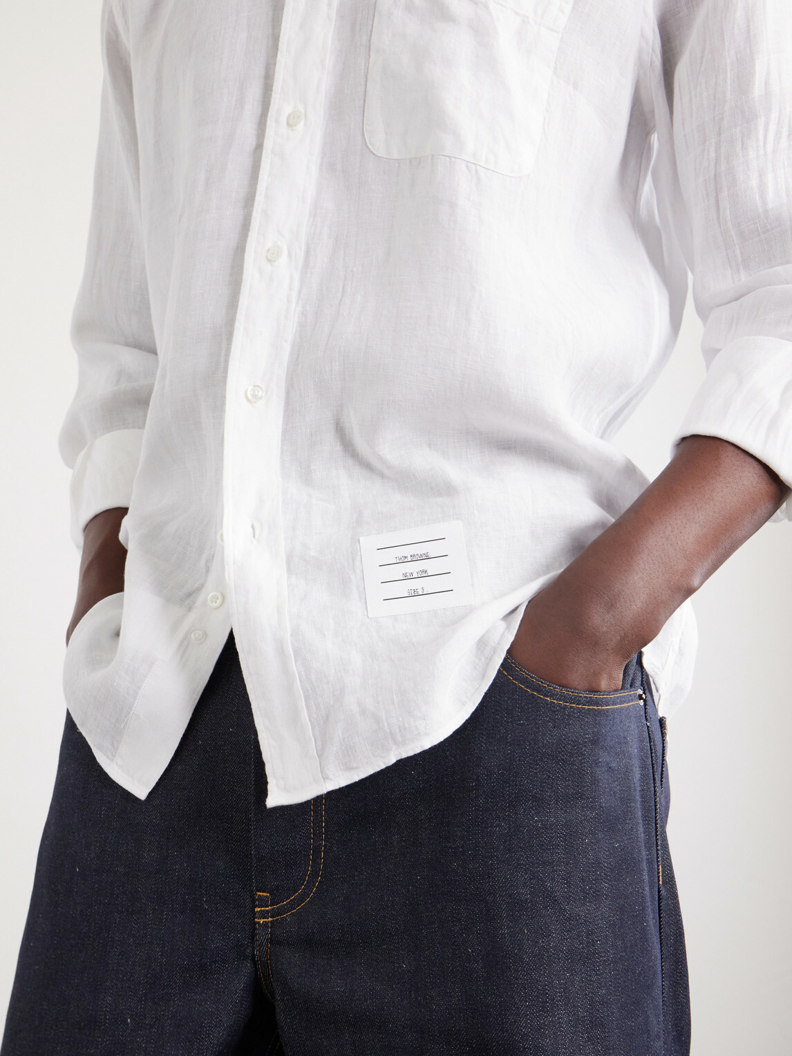 Thom Browne - Logo-Appliquéd 4-Bar Linen Shirt - White