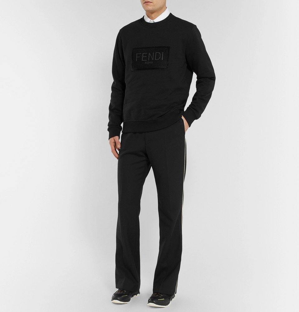 Fendi Logo Embellished Fleece Back Cotton Jersey Sweatshirt