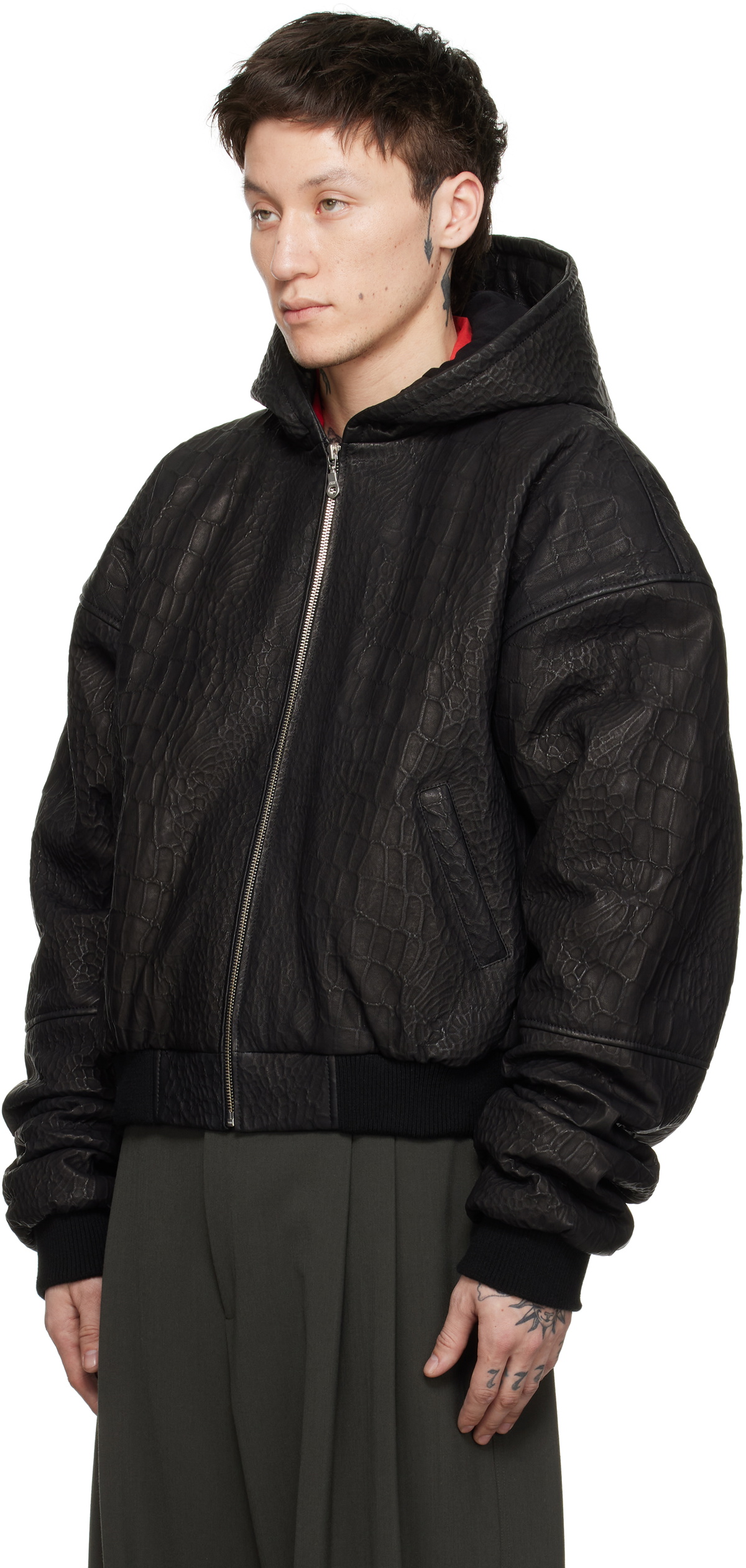 LU'U DAN Black Hooded Outlaw Leather Jacket