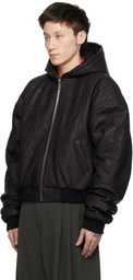 LU'U DAN Black Hooded Outlaw Leather Jacket