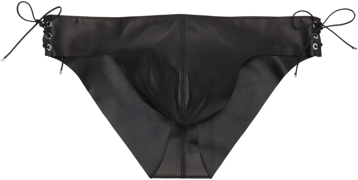 Ludovic de Saint Sernin Black Side Laced Leather Briefs