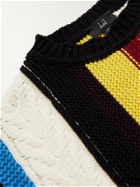 Dunhill - Striped Ribbed Cable-Knit Wool Sweater - Black