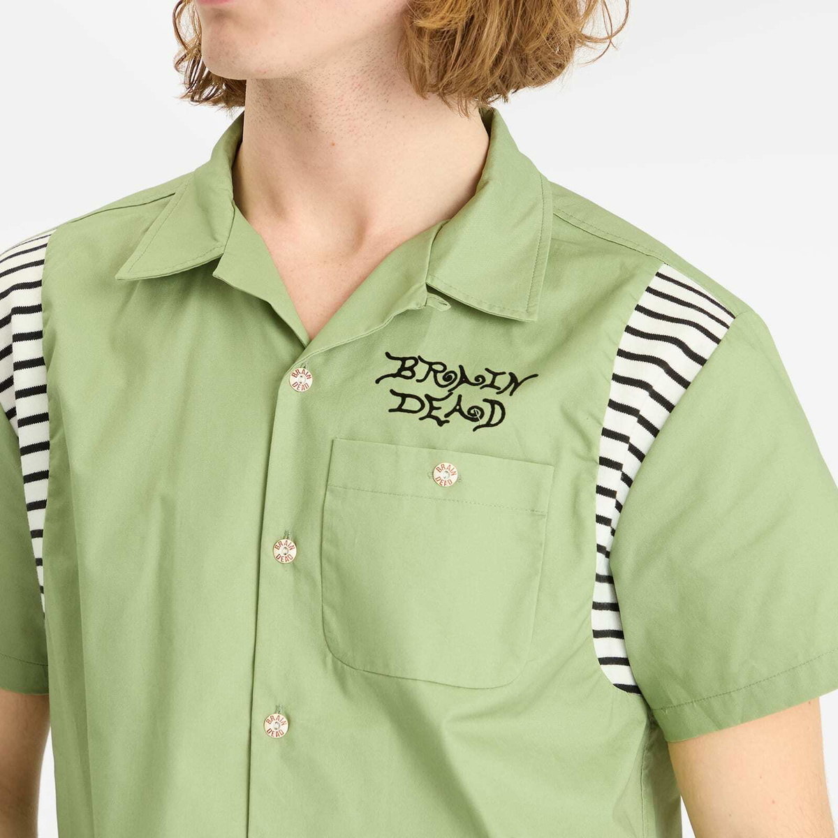 Tシャツ・カットソー BRAIN DEAD COBRA FLOCKED BOWLING SHIRT (BDS25T040042 SPRO) Brain Dead Men's Cobra Flocked Bowling Shirt in Sprout Brain
