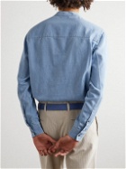 Agnona - Grandad-Collar Cotton, Linen and Cashmere-Blend Chambray Shirt - Blue