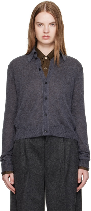 Photo: AURALEE Gray Kid Mohair Sheer Knit Shirt Cardigan