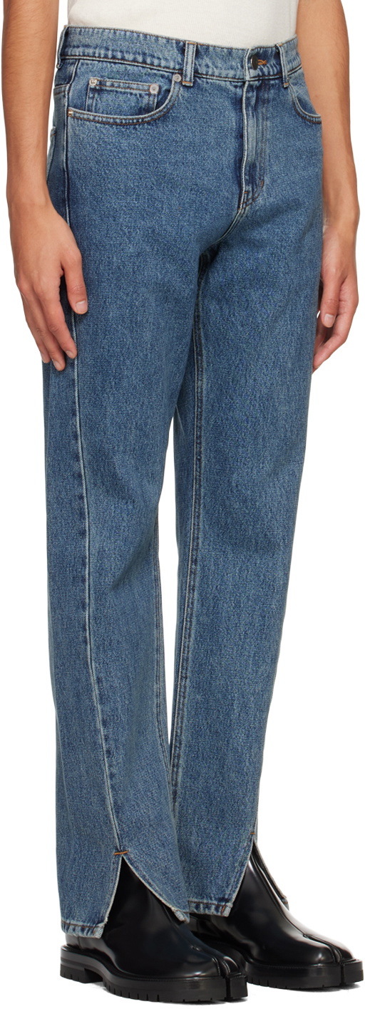 System Blue Front Slit Jeans