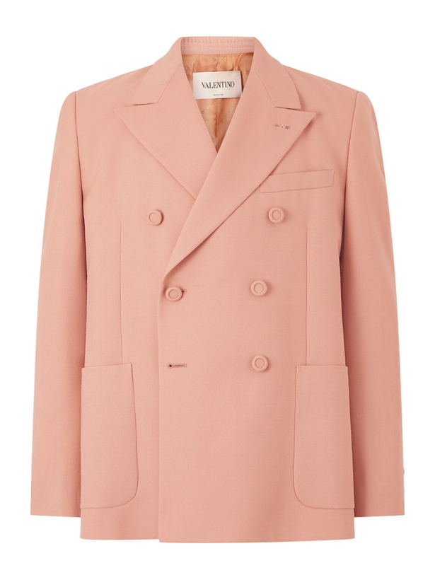Photo: Valentino Garavani - Single-Breasted Wool-Nattè Blazer - Pink