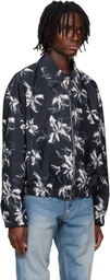 System Navy Flower Printed Bomber Jacket