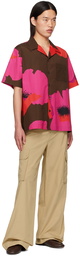 Valentino Brown & Pink Flower Portrait Print Shirt