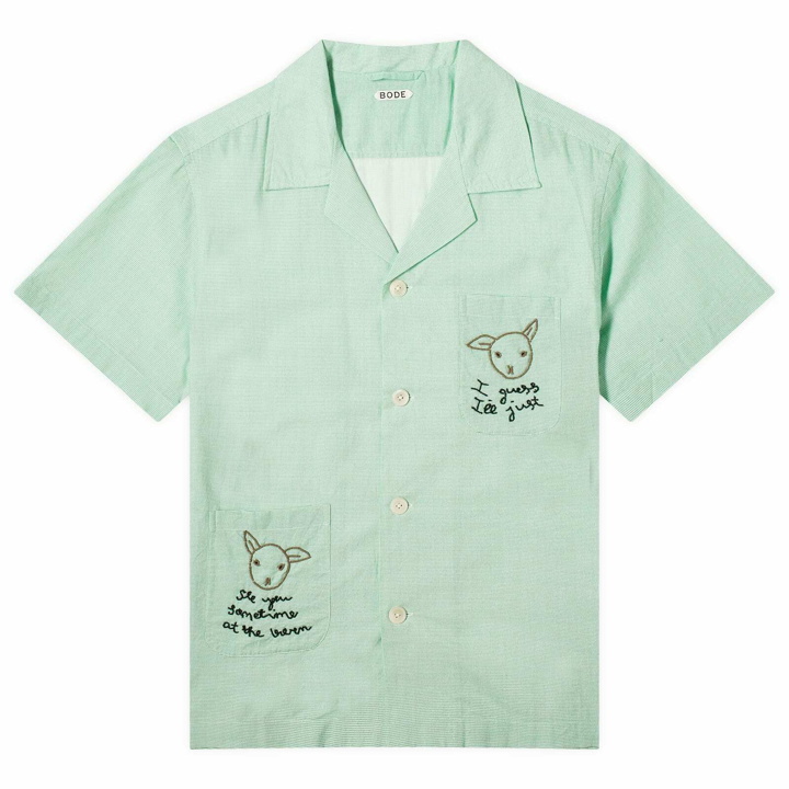 Photo: BODE Men's See You At The Barn Vacation Shirt in White/Green