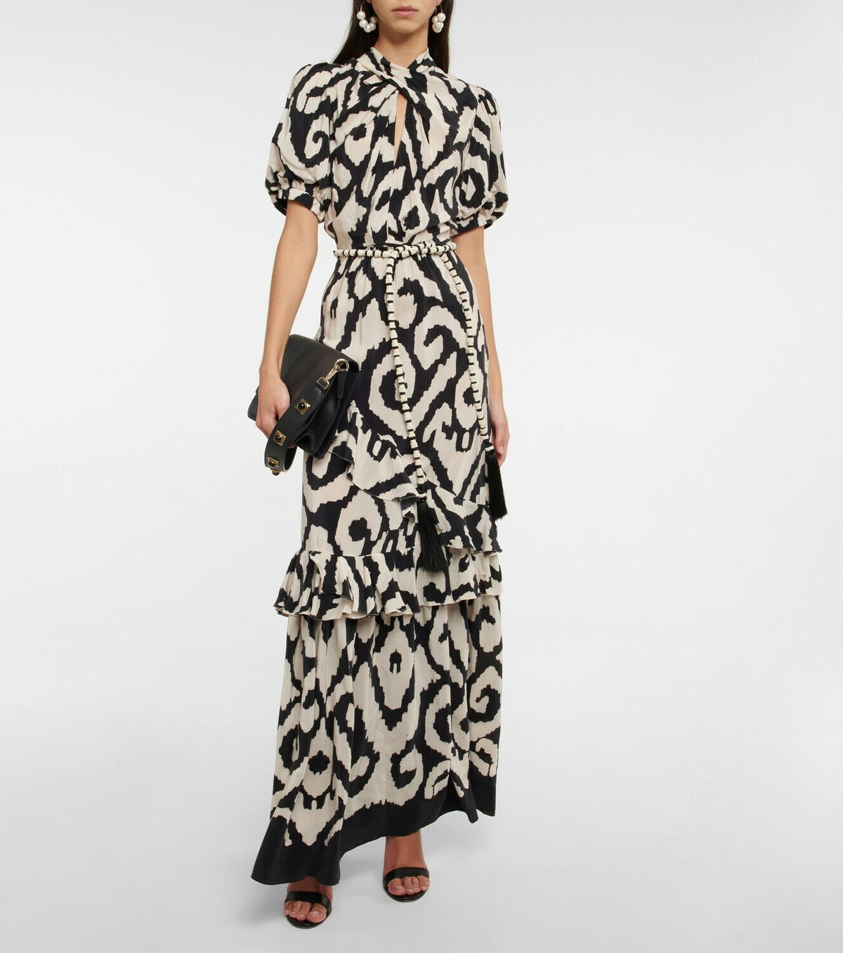 cold shoulder maxi dress white Gianna Off-Shoulder Long Sleeve Gown