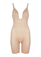 Spanx Suit Your Fancy Open-Bust Mid-Thigh Bodysuit Beige