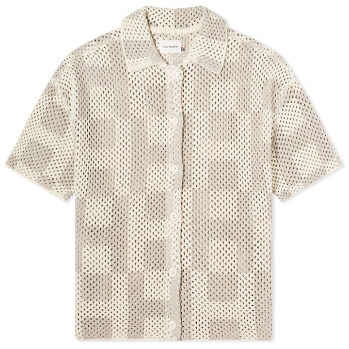 Photo: Honor the Gift Men's Crochet Vacation Shirt in Stone