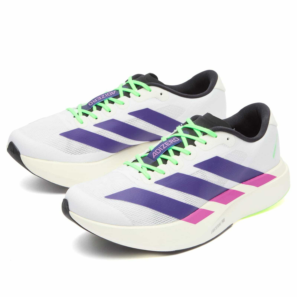 Adidas Running adidas Adizero Evo SL Sneaker in White/Collegiate Purple/Lime Burst
