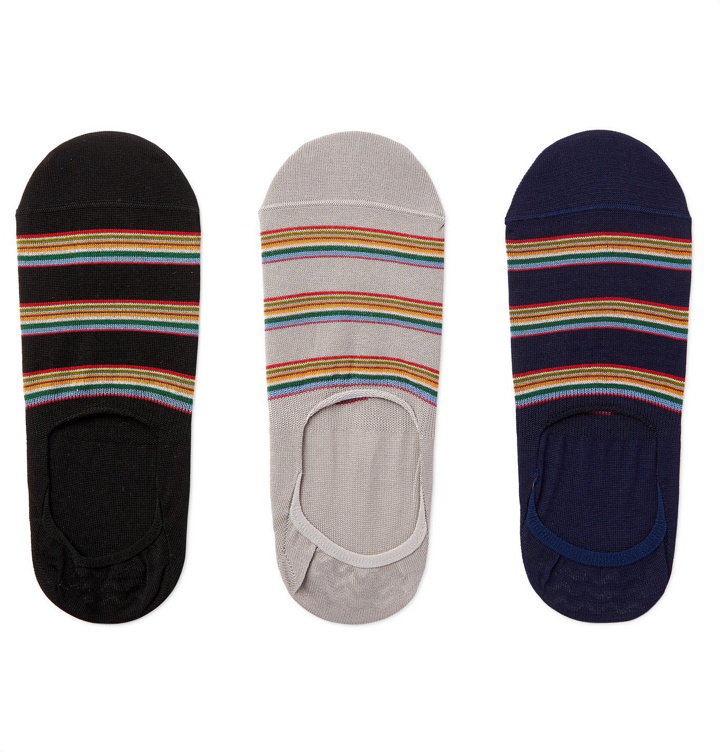 Photo: Paul Smith - Three-Pack Striped Cotton-Blend No-Show Socks - Multi