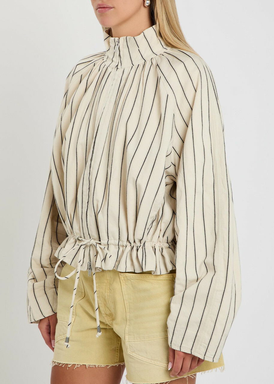 Free People Devon Balloon Striped Cotton Jacket Ivory