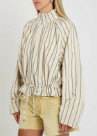 Free People Devon Balloon Striped Cotton Jacket Ivory