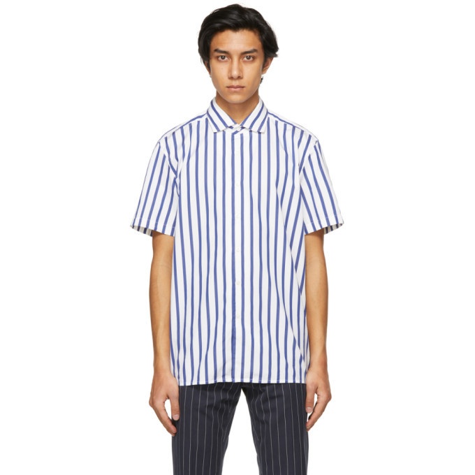 Photo: Ralph Lauren Purple Label White and Blue Capri Striped Short Sleeve Shirt