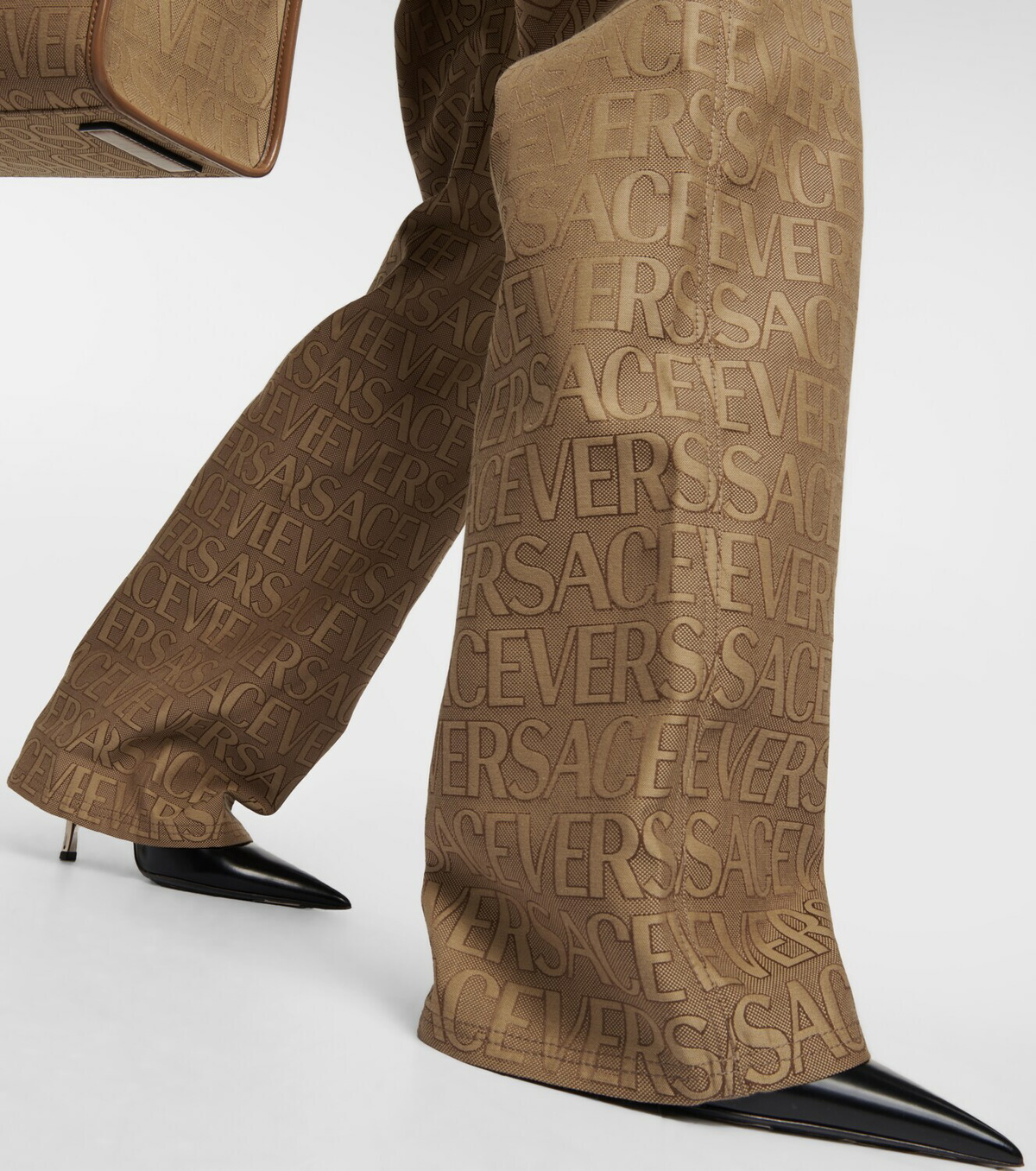 Versace Logo jacquard leather-trimmed pants Versace