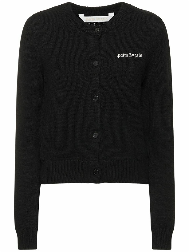 Photo: PALM ANGELS Classic Logo Fitted Wool Blend Cardigan