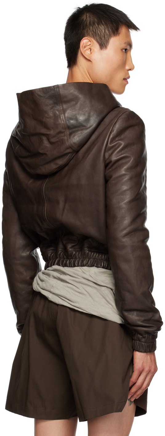 Leather Bomber Cropped Leather Hooded Jacket Rick Owens Men's