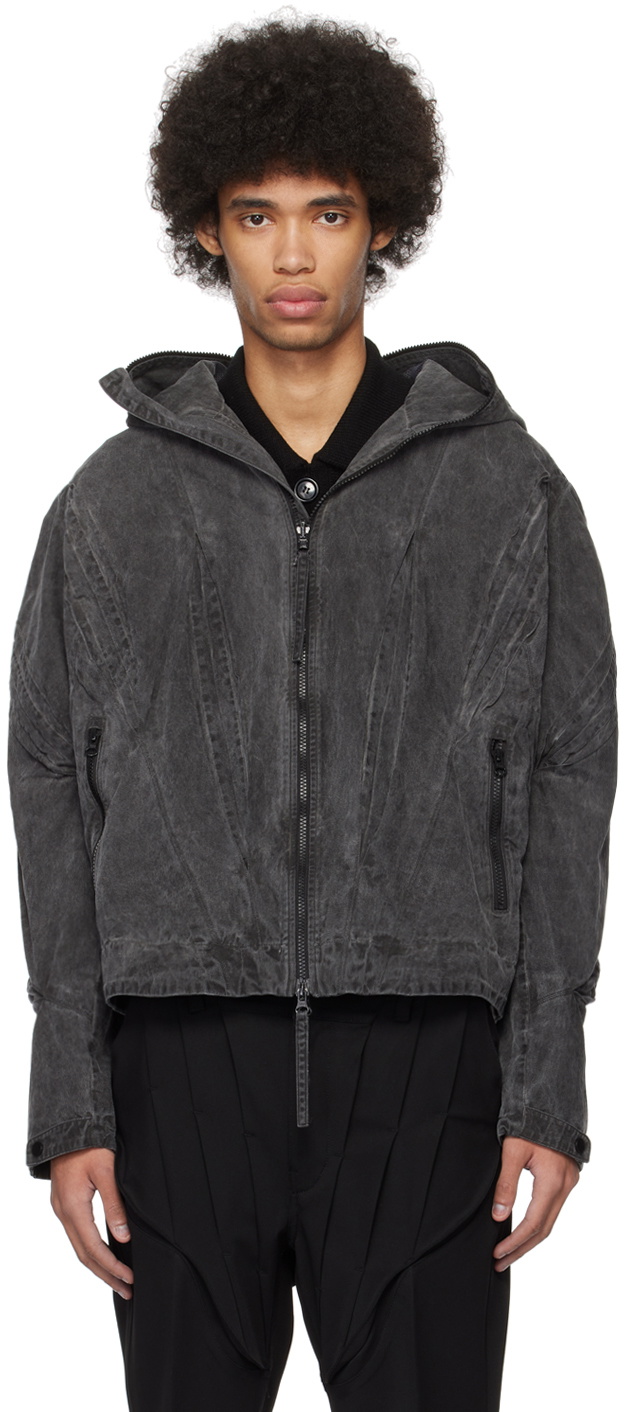 Juntae Kim Black Gather-Slashed Denim Jacket