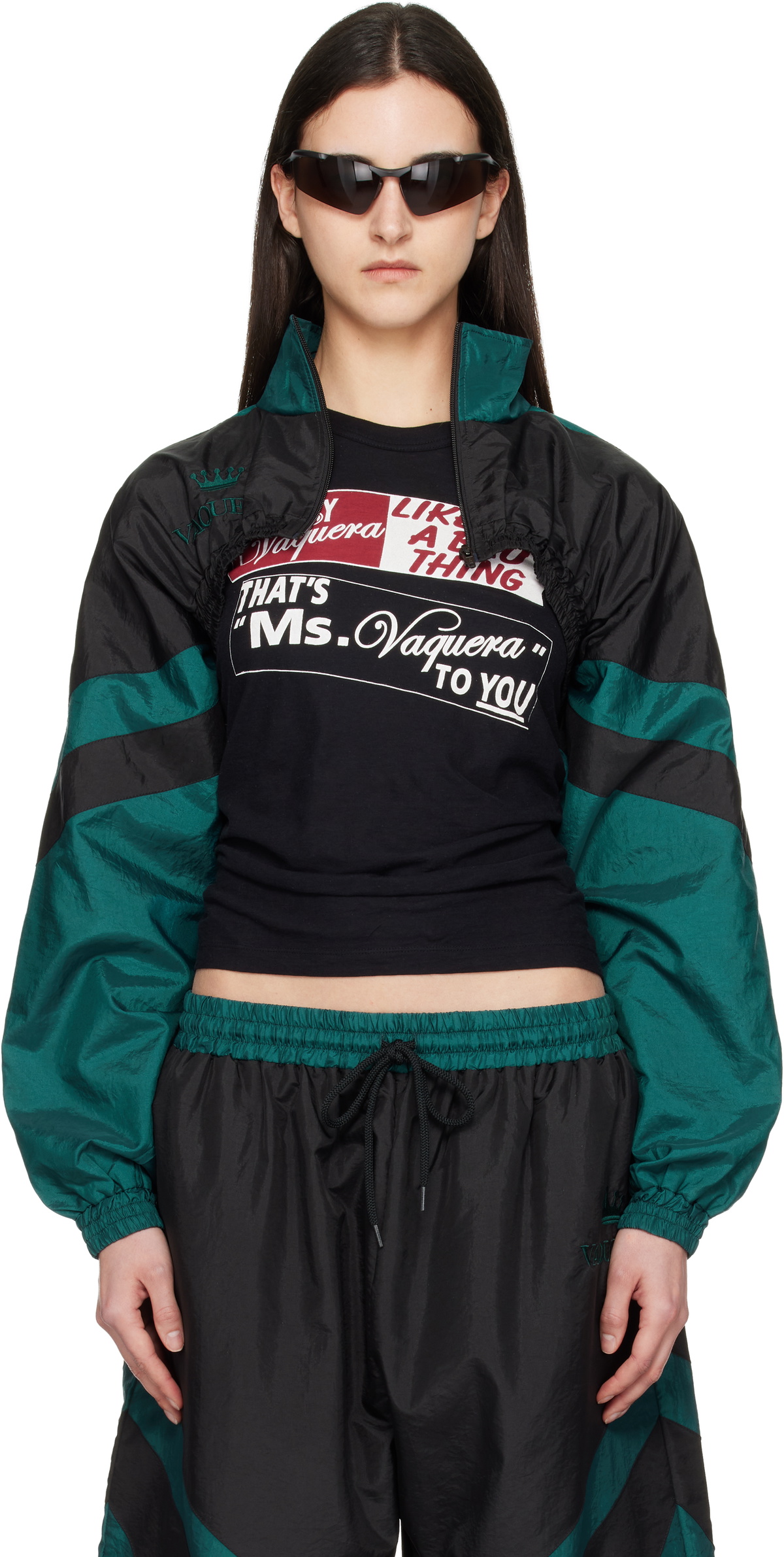 VAQUERA Green & Black Cropped Windbreaker Jacket