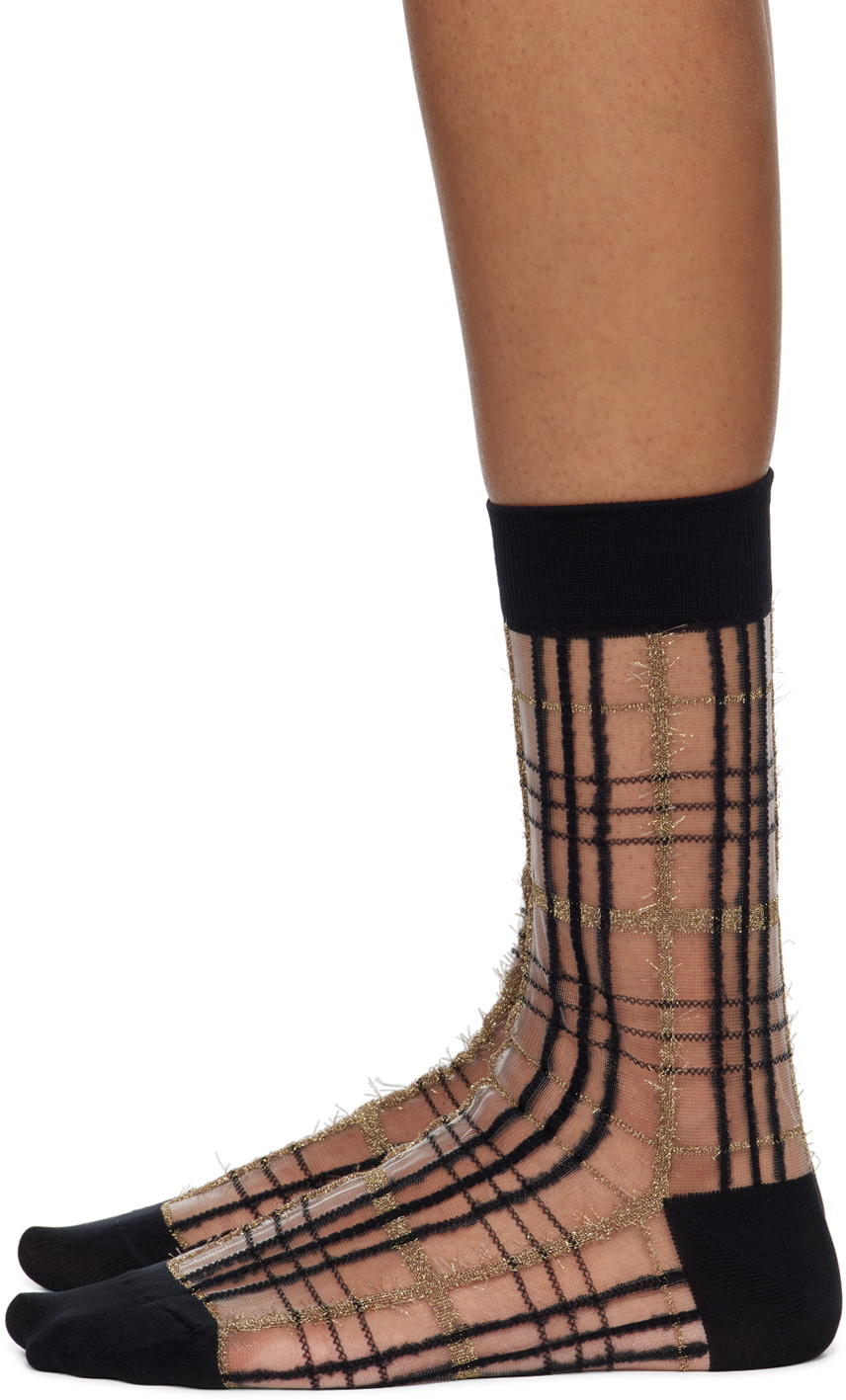 Y's Black Plaid Socks
