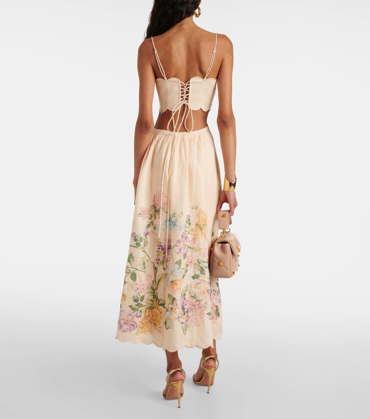 Zimmermann Halliday Scalloped Floral Linen Midi Dress Zimmermann