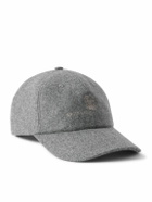 Brunello Cucinelli - Logo-Embroidered Leather-Trimmed Wool-Flannel Baseball Cap - Gray