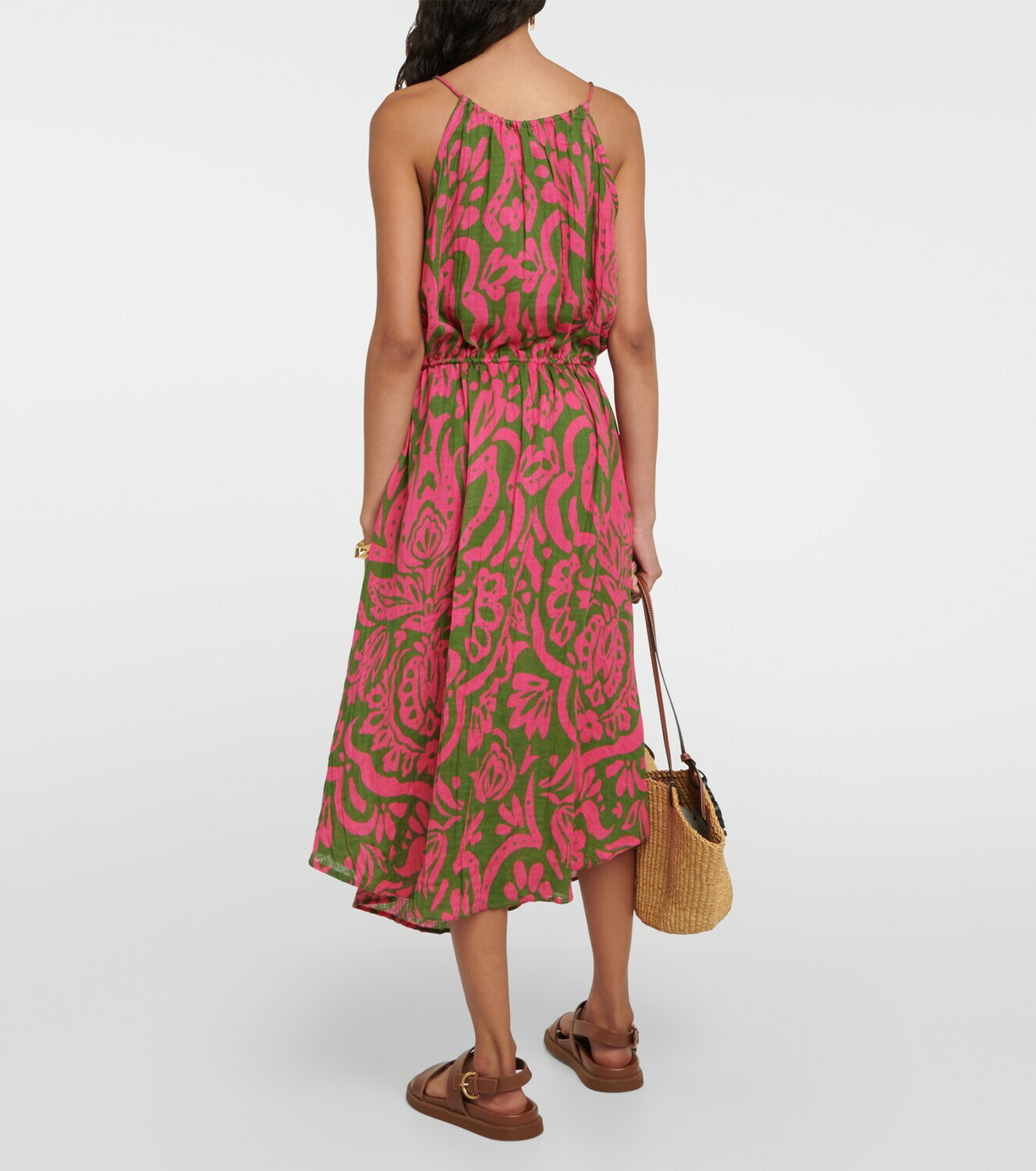 short puff sleeve midi dress Stella Short Puff Sleeve Floral Print Midi Dress Blue LARGE