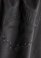 Ganni Logo Crystal-embellished Cotton T-shirt Dark Grey