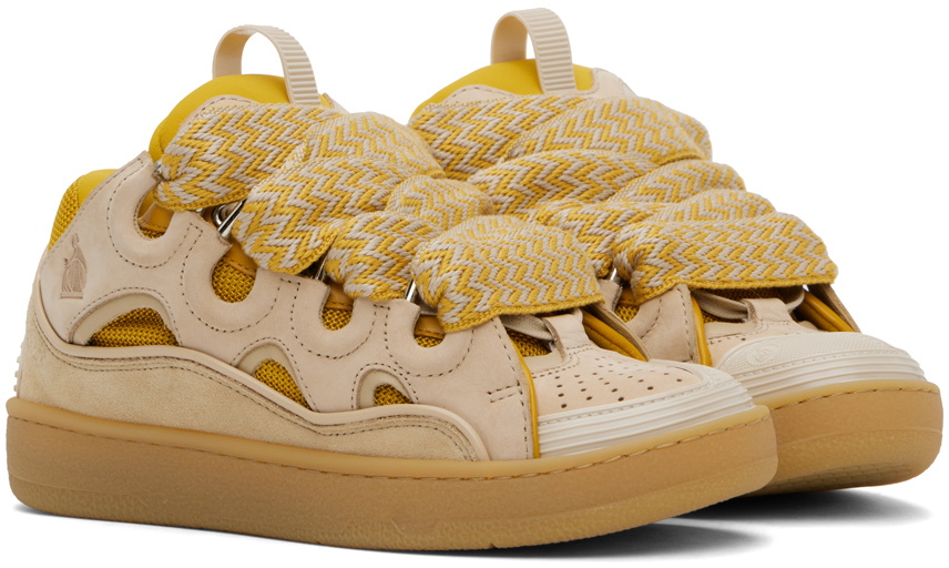 【関税込み】Lanvin SSENSE限定 ベージュ Curb レザースニーカー Lanvin SSENSE Exclusive Beige & Yellow Curb Sneakers Lanvin